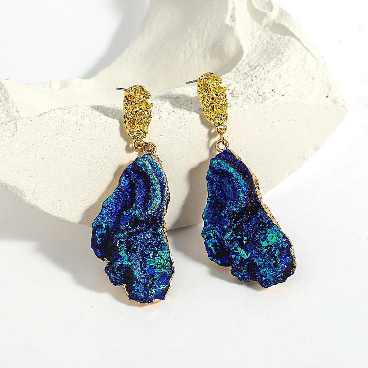 AENSOA Vintage Abstract Simulated Natural Stone Dangle Earrings for Women Van Gogh Painting Star Geometric Volcanic Rock Earring