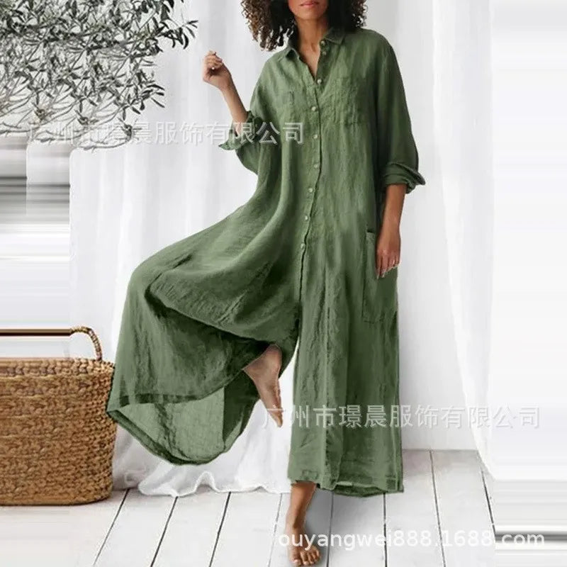 Casual Oversized Womens Jumpsuit 2025 Loose Romper Solid color Single Breasted Beach Playsuit Wide Legs Pants for Women Vestidos