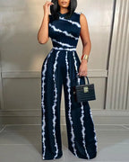 Elegant Women Wide Leg Long Juumpsuit 2024 Spring Summer Fashion Printed Sleeveless Casual Holiday Bodysuits Jumpsuits Trousers