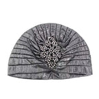 Ethnic Gathered Headscarf with Clover Crystal Gold Foil Print Fashion Hair Cover for Women Hijab Head Wrap Accessory