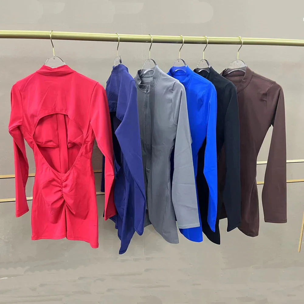 2025 Pad Zipper Long Sleeve Yoga Set Women One Piece Jumpsuit Gym Workout Shorts Fitness Bodysuit Sports Athletic Suit XP358