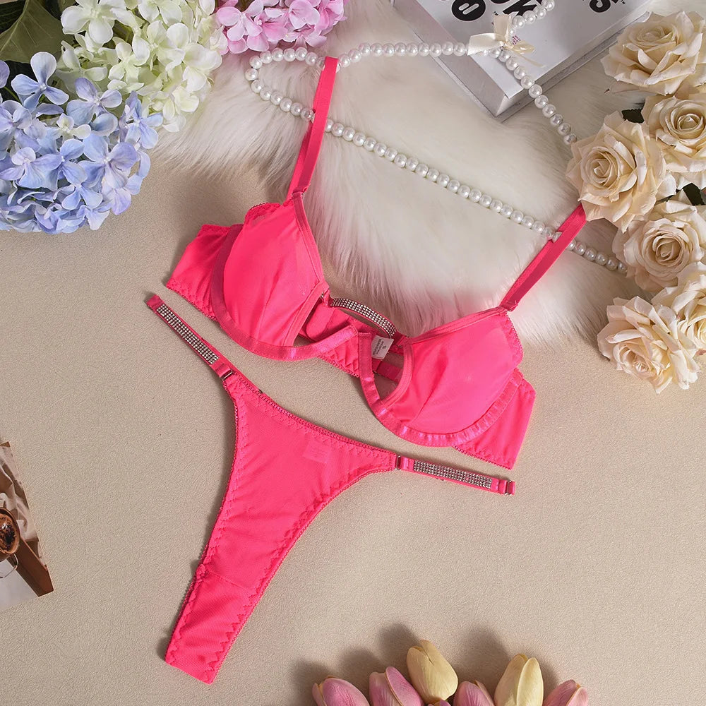 Ellolace Rhinestone Lingerie Onlyfans Kit Sexy Push Up Underwear Without Censorship Matching-Two-Piece Onlyfans Fantasy Clothing