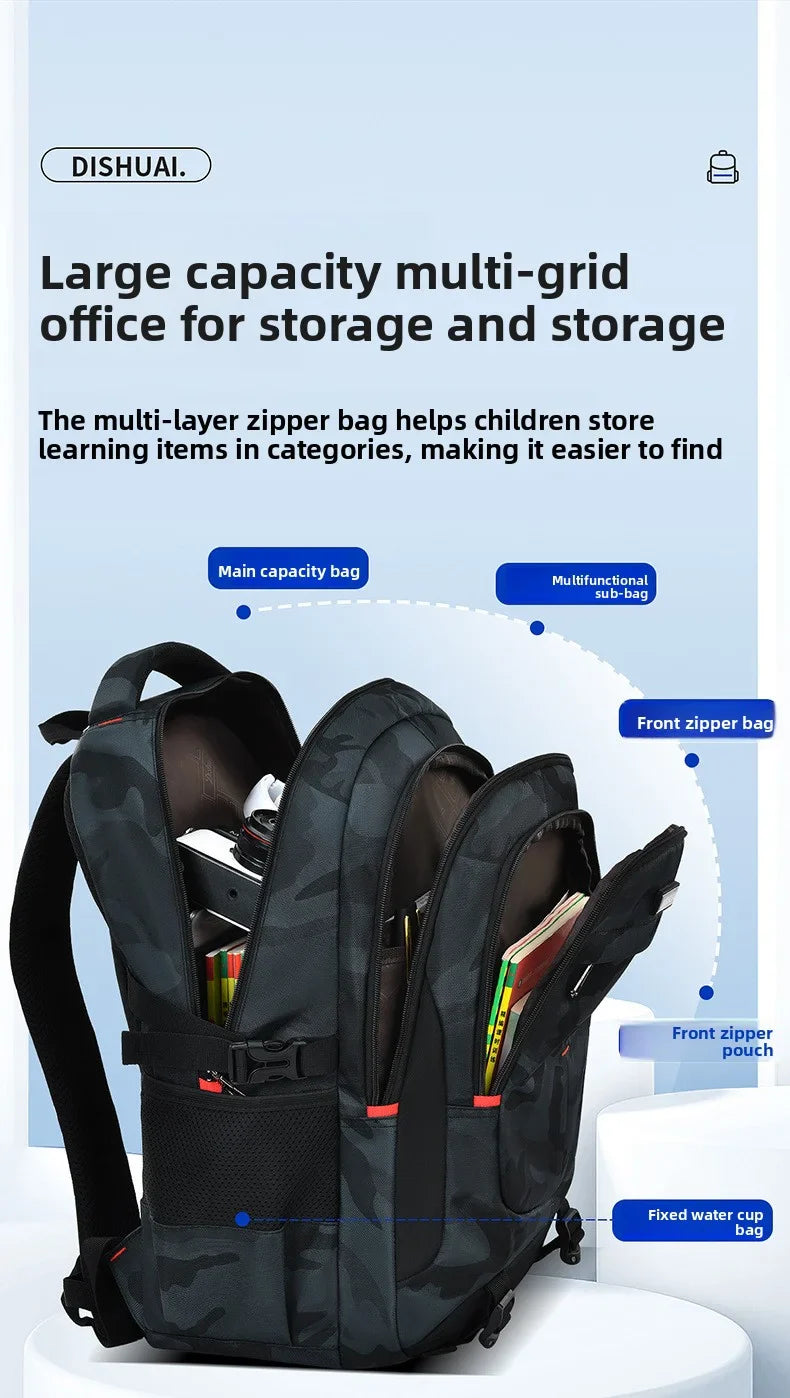 2025 new camouflage backpack for boys High capacity school bag for junior high school students Outdoor travel backpack for men