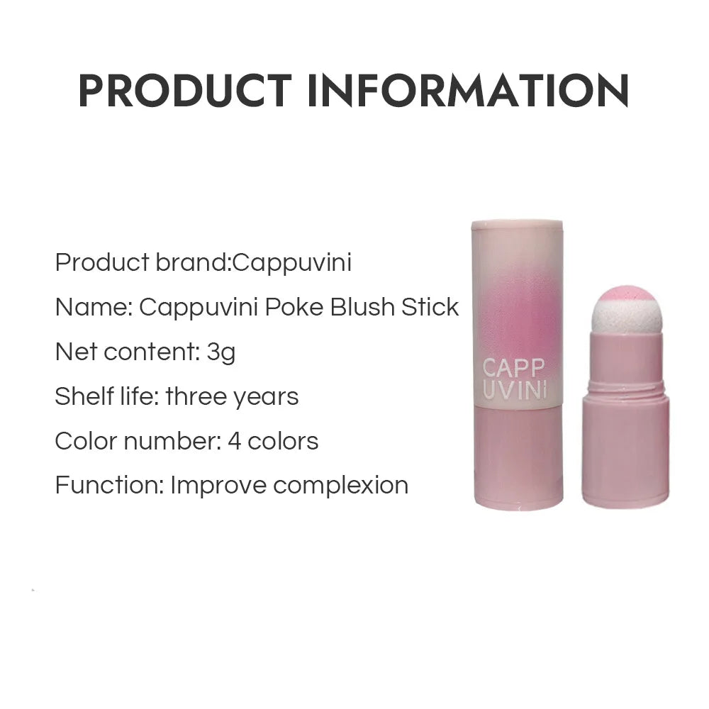 CAPPUVINI Blush Stick Soft Face Brightening Contouring Shadow Blusher Powder Peach Pinkish Cheek Tint Korean Makeup Cosmetics