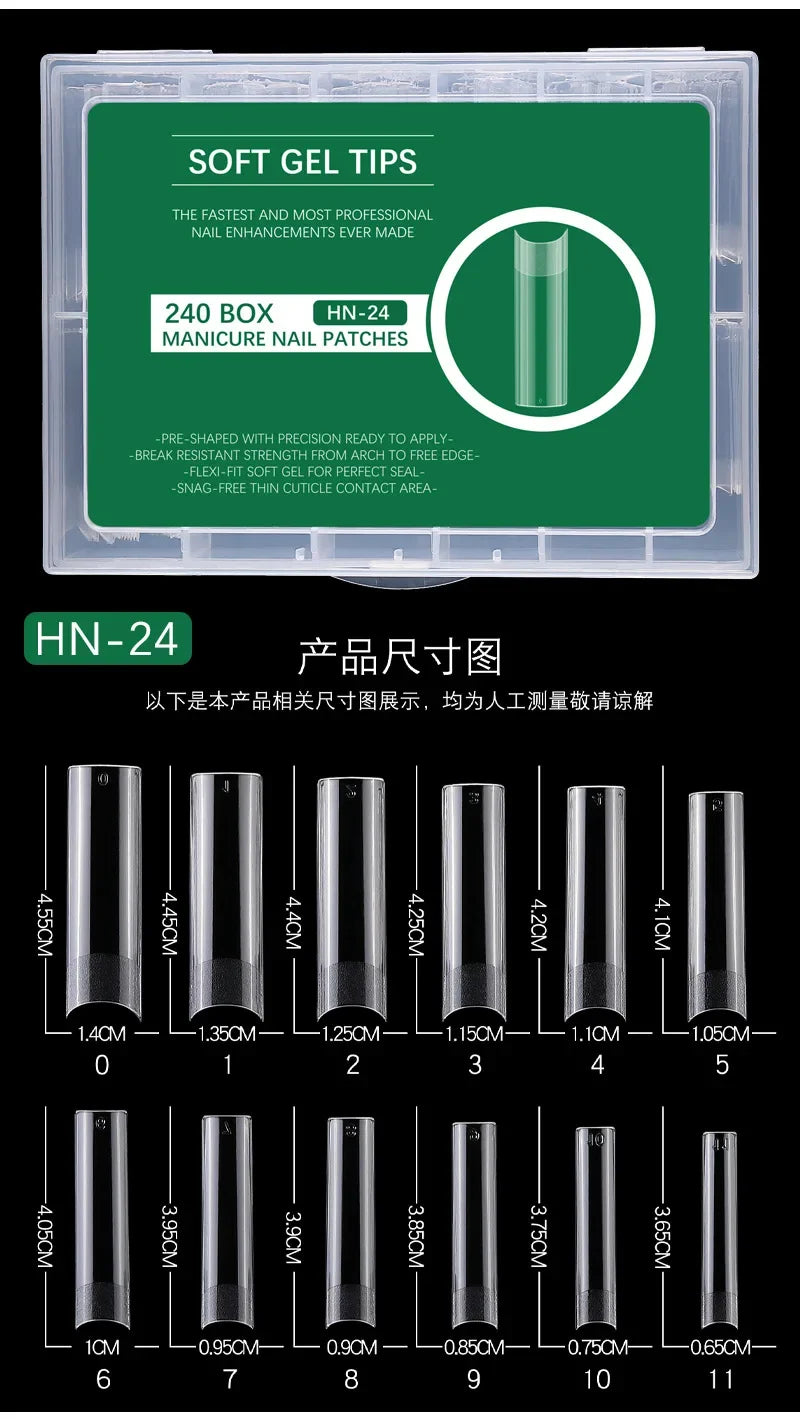 240PCs Extra Long XXL Size False Nail Tips Soft Gel Coffin Square Almond Fake Nail Tips Half Matte No Trace Traceless Nails