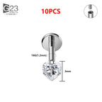1/10PCS ASTM F136 Titanium 16G Heart CZ Threaded Labret 3mm/4mm CZ Cartilage Tragus Helix Nose Stud Piercing Jewelry