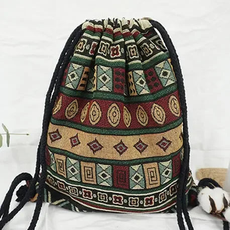 2025 Women Fabric Backpack Female Gypsy Bohemian Boho Chic Aztec Ibiza Tribal Ethnic Cottage Soft Brown Drawstring Rucksack Bags