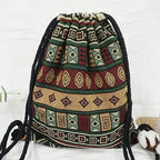 2025 Women Fabric Backpack Female Gypsy Bohemian Boho Chic Aztec Ibiza Tribal Ethnic Cottage Soft Brown Drawstring Rucksack Bags