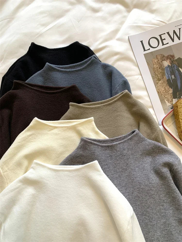 2025 Women Turtleneck Knitted Pullovers Solid Sweater Harajuku Korean Soft Warm Knitwear Autumn Winter Fashion Slim Jumpers Tops