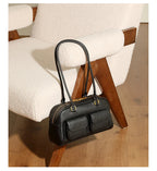 Burminsa Cowhide Genuine Leather Underarm Shoulder Bags For Women 2025 Luxury Designer Korean Bowling Tote Work Ladies Handbags