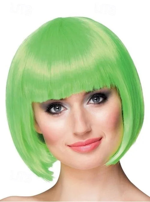 HAIRJOY Women Short  Straight  White Bob Wig with Bangs  Synthetic Hair for Daily Party Cosplay Halloween