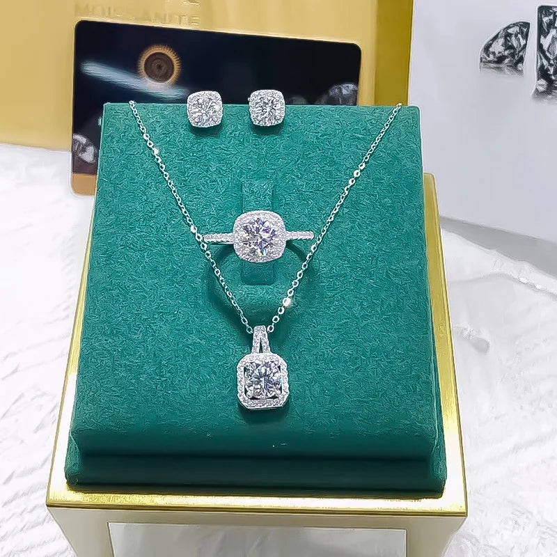 3Pcs/set Fashion Square Zircon Necklace Earrings Ring For Women Luxury Wedding Engagement Jewelry Shining Party Jewelry Gifts