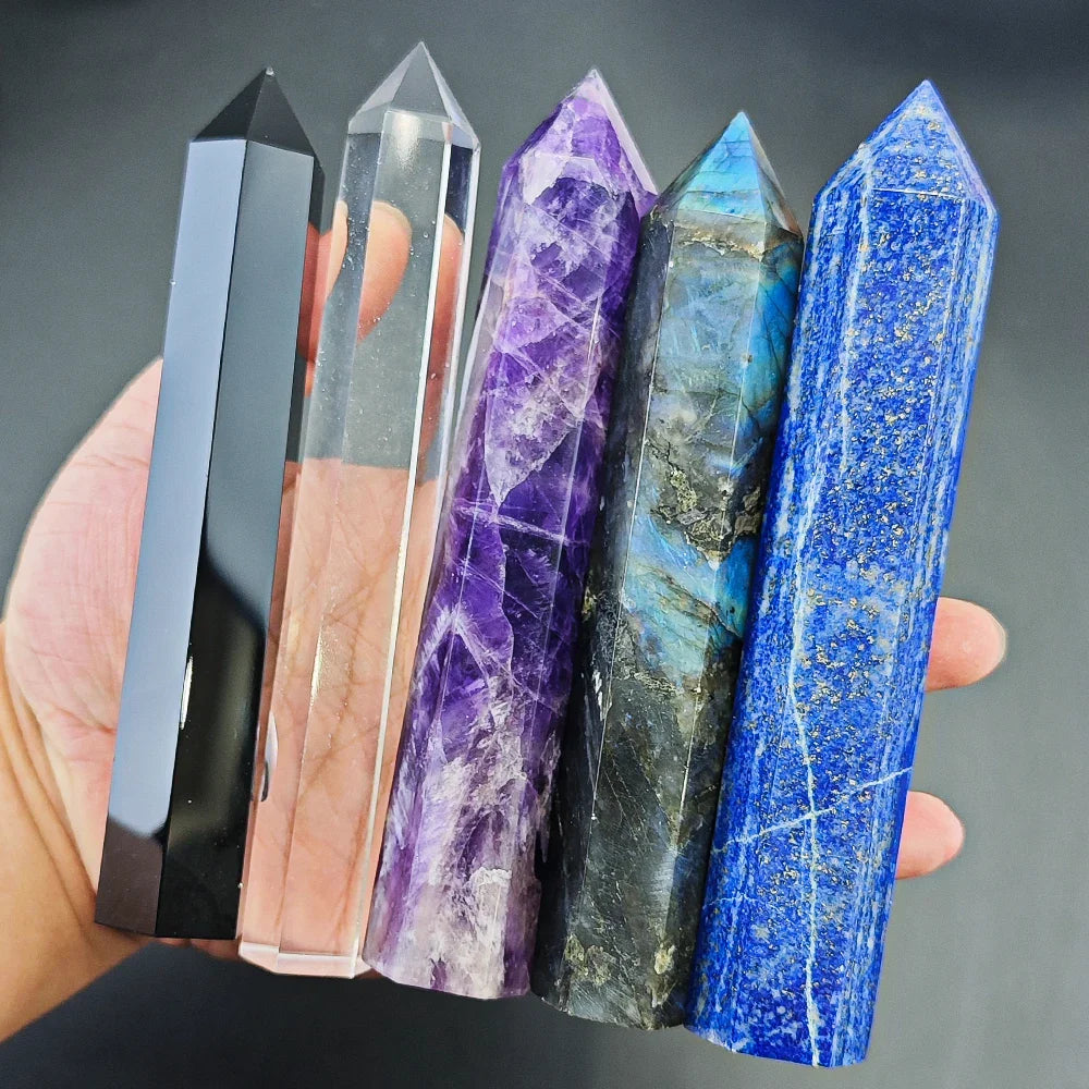 15cm Natural Amethyst Single Pointed Hexagonal Prism Crystal Wand Big Size Lapis Lazuili Tower Home Decoration Labradorite Craft