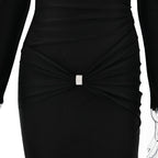 Articat Sexy Hollow Out Long Sleeved Elastic Tight Dress Women Pleats Double Layered Female Vestidos Elegant Party Evening Dress