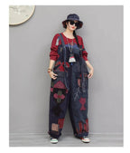 Hand Embroidery Old Cloth Patchwork Wide Leg Strap Long Pants Women Autumn Loose High Waist Jumpsuit LX4343