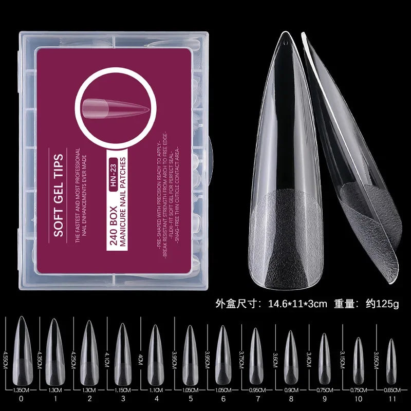 240PCs Extra Long XXL Size False Nail Tips Soft Gel Coffin Square Almond Fake Nail Tips Half Matte No Trace Traceless Nails