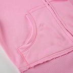 BIIKPIIK Drawstring Hooded Hoodie Suits Autumn Winter Solid Zipper Women Casual Pants Set Street Sporty Sweatshirt Two Piece Set