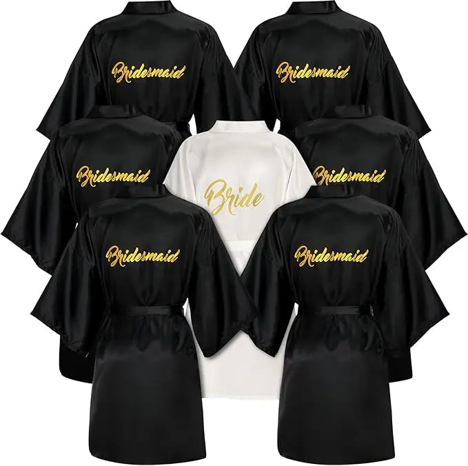 7 Pcs Bridesmaids Satin Robes Wedding Bride Matron of Honor Kimono Robes Maid of Honor Robe for Bridal Party Gift