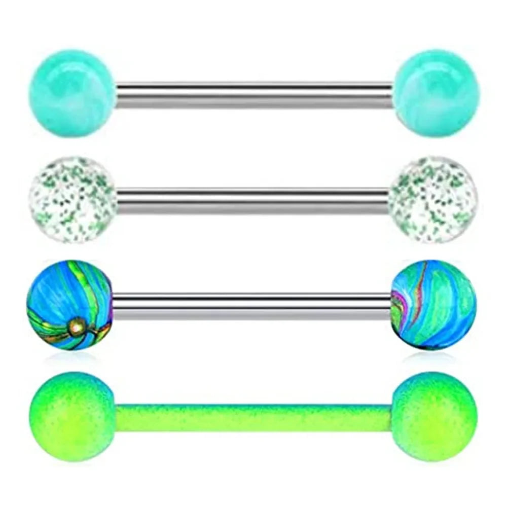 1PCS/4PCS Green Blue Acrylic Balls Tongue Barbell Splatter 316L Stainless Steel Bar Tongue Rings Piercing