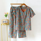 2025 Spring/Summer New Women's Pajama Set 100% Cotton Short Sleeve+Capris Two Piece Set for Large Flower Thin Home Furnishing