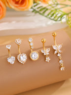 14G Gold Color Series Butterfly Dangled Belly Piercing Sets 5PCS/Lot Heart Flower Curved Navel Navel Ring Belly Button Rings
