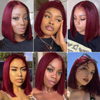 99J Burgundy Straight 13x4 Lace Frontal Bob Wigs Brazilian 100% Human Hair For Women WineRed Lace Front Human Hair Wig Short Bob