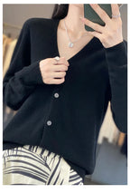 100 Merino Wool Knitted V-neck Sweater Women's Top Loose Korean Version Fashionable Versatile Autumn And Winter Cashmere Sweater