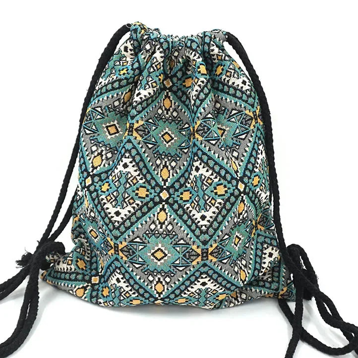 2025 Women Fabric Backpack Female Gypsy Bohemian Boho Chic Aztec Ibiza Tribal Ethnic Cottage Soft Brown Drawstring Rucksack Bags