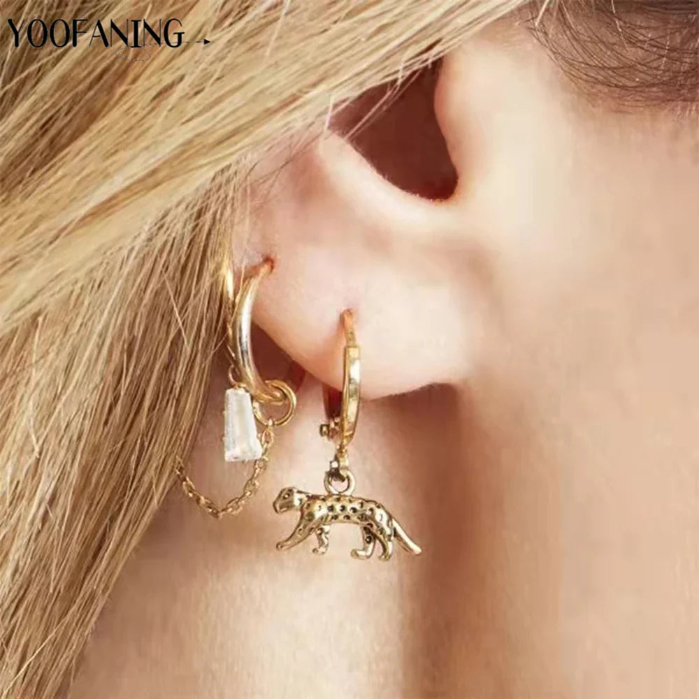 925 Sterling Silver Ear Needle Exquisite Luxury Hoop Earrings Unique Leopard Pendant Animal Design Women's Earrings Jewelry Gift