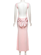 Cutenew Women's Elegant Solid Maxi Dress Sexy Halter Spaghetti Lady Long Dresses Bowknot Lace-up Girl Backless Female Party Robe