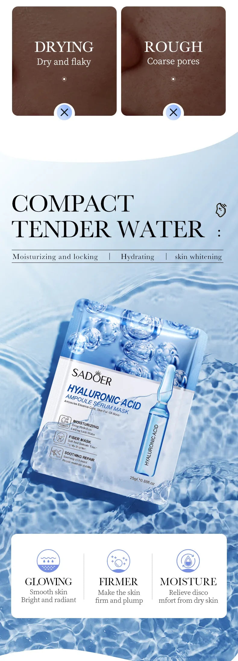 12pcs Hyaluronic Acid Hydrating Facial Mask Sheet Masks For Face Hydrating Shrinking Pores Moisturizing Face Masks Skin Care