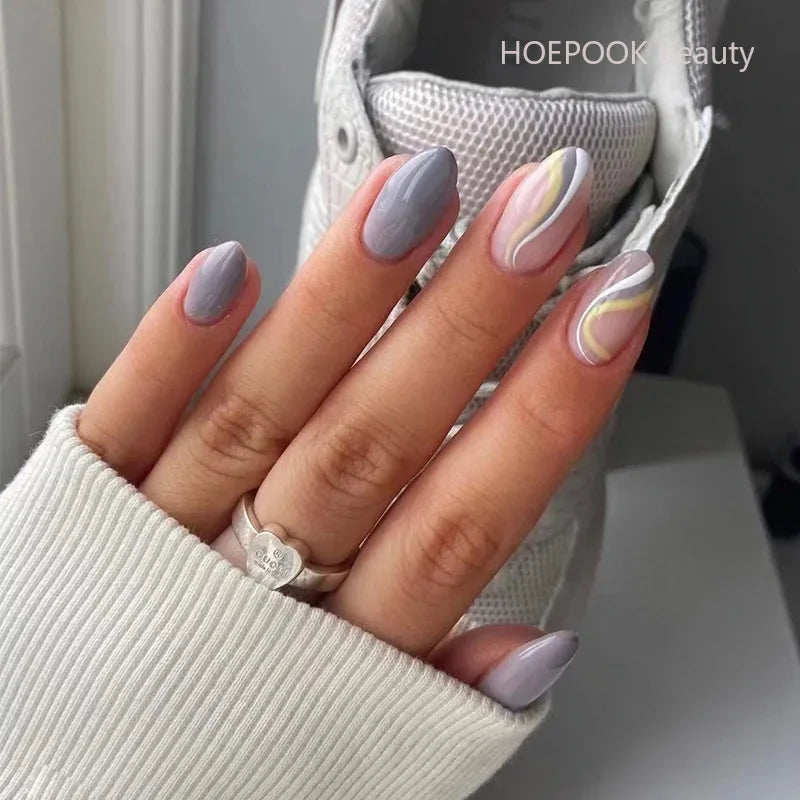 24pcs Nude French Fake Nails White Edge Almond False Nails Art Full Coverage Removable Waterproof Artificial Press on Nail