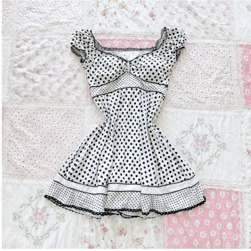 Aesthetic Slim Dress Harajuku Y2K Women Polka dot skirt Chic Maiden Frock Hot Girl Classic Fashion Classic Korean emo Sundress