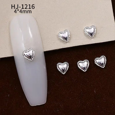 20PCS 3D Glossy Gold Silver Metallic Love Heart Various Crook Frame Solid Alloy Nail Art Rhinestones Decorations Manicure Charms
