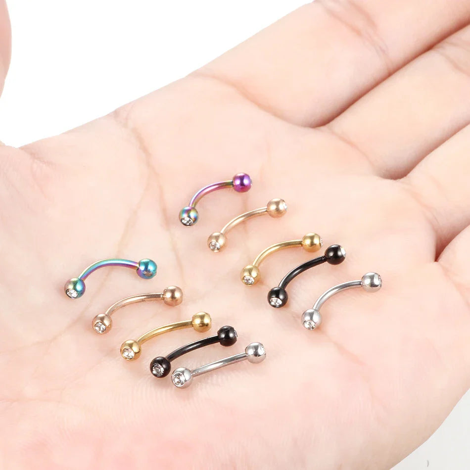 1PC 6/8/10mm Stainless Steel Banana Piercing Ring 3mm Ball Eyebrow Piercing Curved Barbell Ring Snug Daith Helix Rook Earring