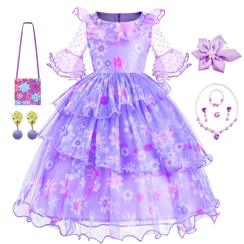 Encanto Princess Costume Isabella Dress Suit Charm for Girls Cosplay Isabela Carnival Christmas Birthday Party Mirabel Clothes