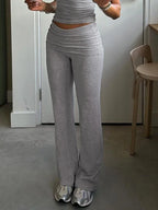 Cuteandpsycho Solid Chic Casual Straight Pants Basic Streetwear 2000s Y2K Trousers for Women Fashion Korean Harajuku Bottoms