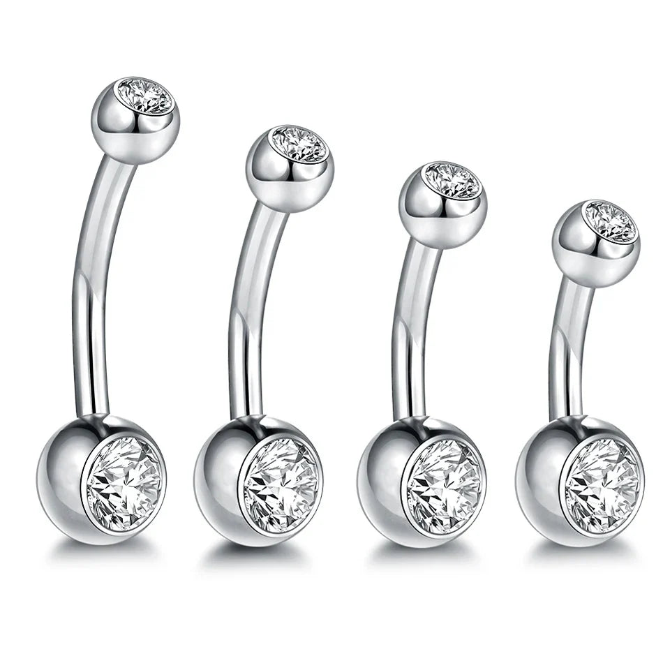 10pcs/lot Titanium CZ Crystal Belly Button Ring Navel Bar Piercing 6/8/10/12mm Belly Nombril Piercing Sexy Jewelry for Women 14G