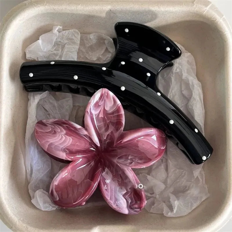 2Pcs/set Vintage Blue Polka Dot Red Bow Hair Clip Shark Claw Clamp Hairpin Barrette Korean Hair Headwear Accessory For Women