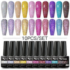 10PCS/Set Gel Nail Polish Set 125 Colors Glitter Semi Permanent Hybrid Gel Varnishes Base Top Coat Soak Off UV LED Nail Art Gel