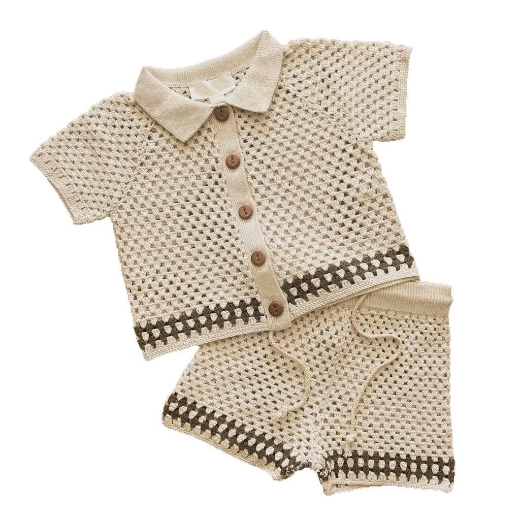2025 Summer New Baby Short Sleeve Hollow Knit Cardigan Solid Infant Girl Coat Cotton Toddler Boys Knitted Jacket Kids Clothes