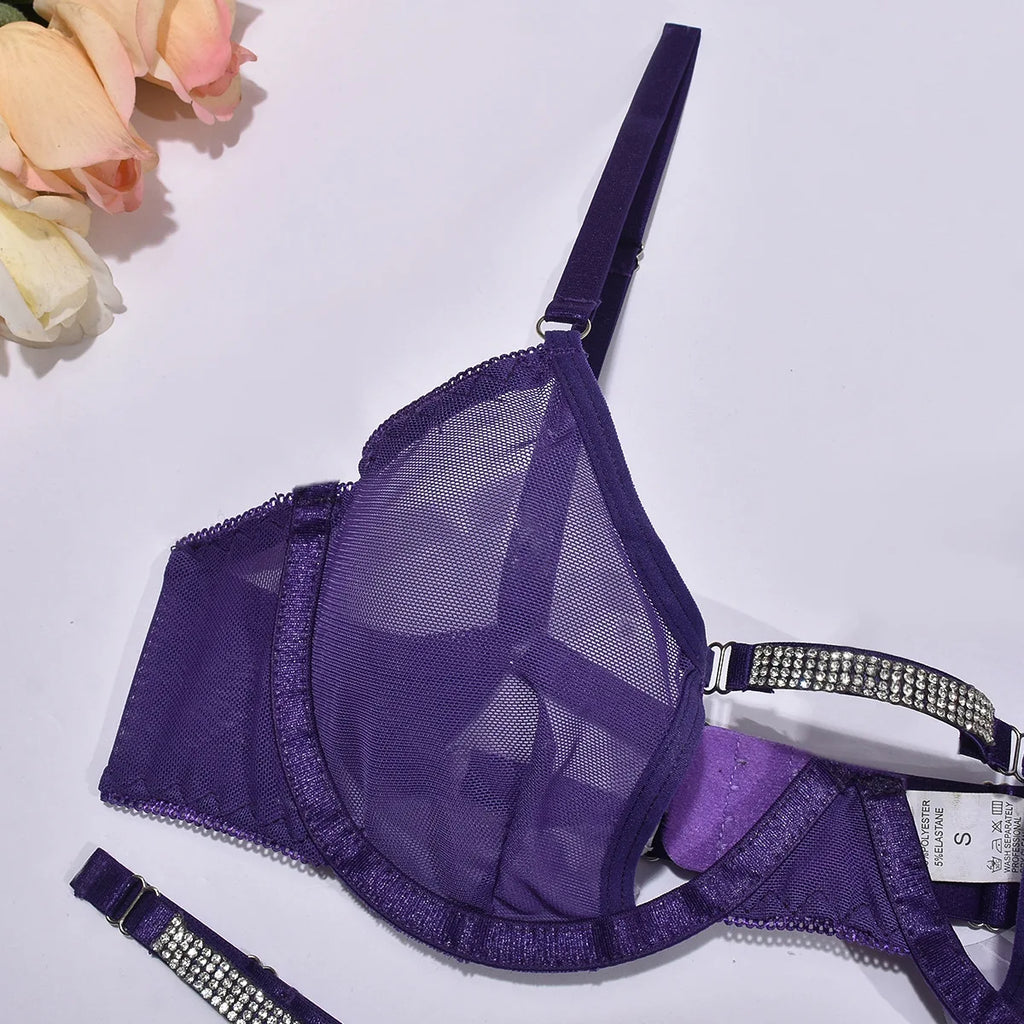 Ellolace Rhinestone Lingerie Onlyfans Kit Sexy Push Up Underwear Without Censorship Matching-Two-Piece Onlyfans Fantasy Clothing