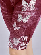 3 Piece Set Of Lmitation Denim Leggings For Women Butterfly Waist Fruit Flower Elastic Shorts High Waist Casual