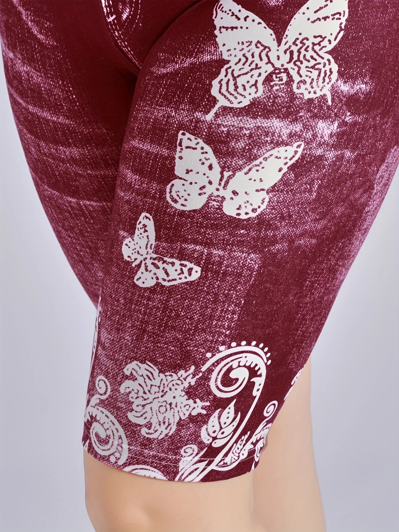 3 Piece Set Of Lmitation Denim Leggings For Women Butterfly Waist Fruit Flower Elastic Shorts High Waist Casual