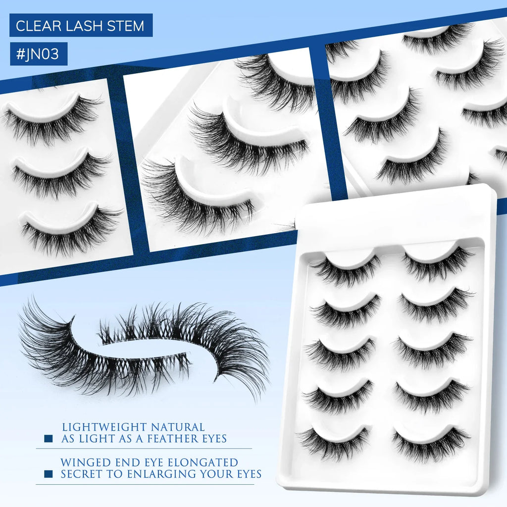 GROINNEYA Cat Eye Lashes Natural Fluffy False Lashes With Winged Ends For Extended Natural Look Soft Clear Stem Lashes Makeup