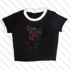 Aesthetic 2023 Goth Crop Top y2k Women Harajuku O Neck Short Sleeve Sweat Shirt Graphic Pattern Fairy Grunge Clothing crop tops