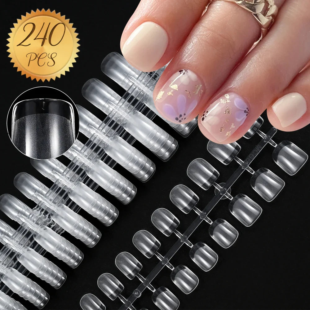 240pcs XS Fake Nails Short Square/Almond False Nail Tips Half Matte Acrylic Square Fingernails DIY For Manicure Extension Tools