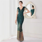 DEERVEADO Elegant V Neck Mermaid Evening Dress Long Luxury Beads Women Evening Party Dresses 2025 New Formal Dress 19085