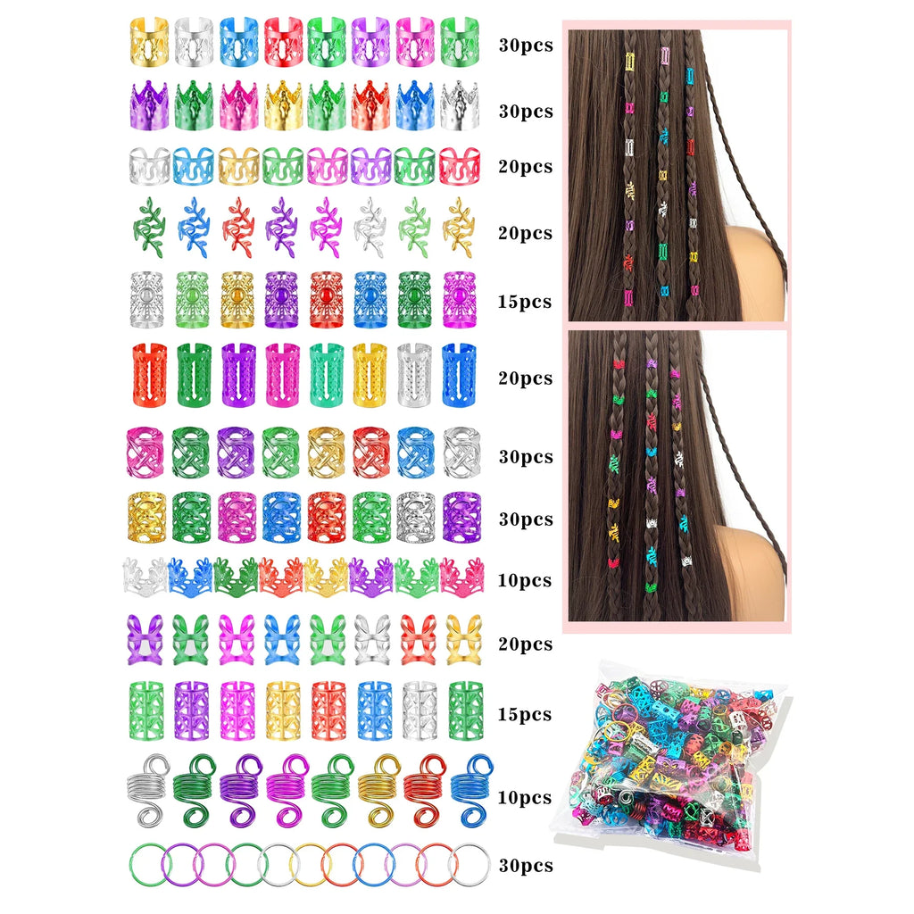 280pcs  Alloy Hair Accessories Set, Elegant BOHO Style, Hollow Beaded Designs, Round Shape, Solid Color Hair Jewelry