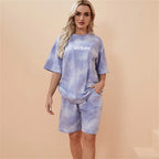 2Piece Suit Women T-Shirt Shorts Set Tie Dye Loose tshirt and wide leg middle shorts with pockets female Casual Soft Summer Sets